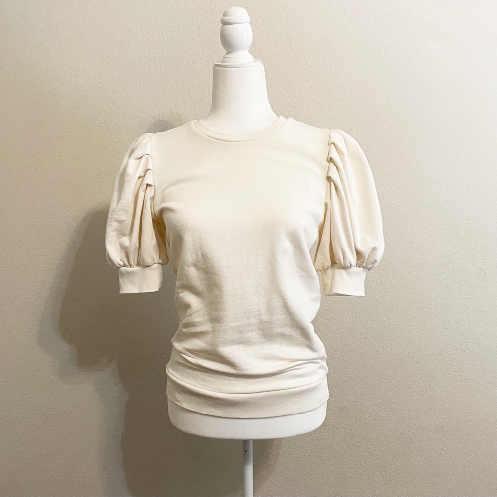 Frame Cream Short Puffed Sleeve Crew Neck Sweatshirt Size Small